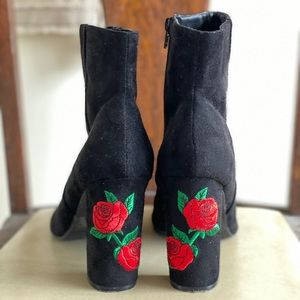 EMBROIDERED ROSE PEEP TOE BOOTIES